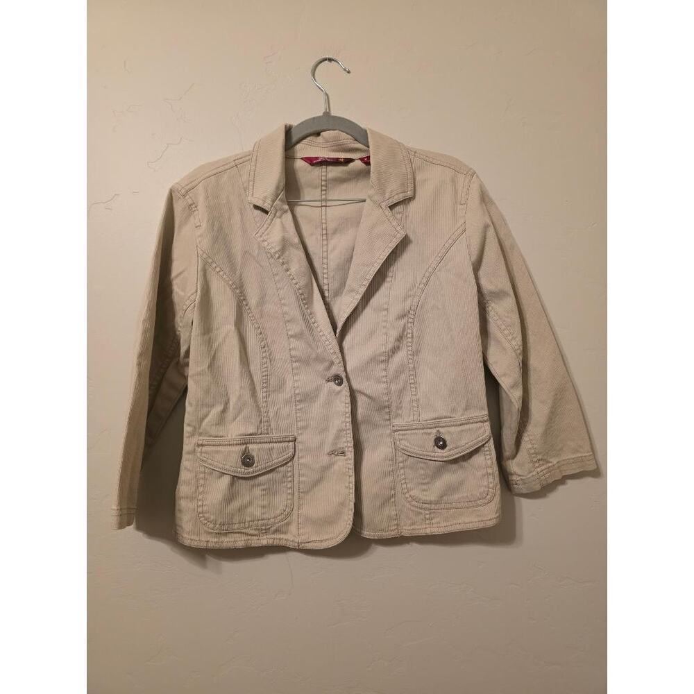 Beige Corduroy Fitted Blazer Jacket Y2K Neutral Cropped Utility Jacket M